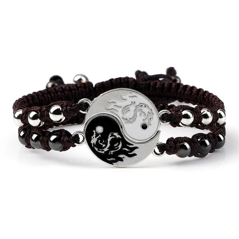 2Pcs/set Dragon Tai Chi Gossip Adjustable Yin Yang Bracelets Fashion Couple Jewelry