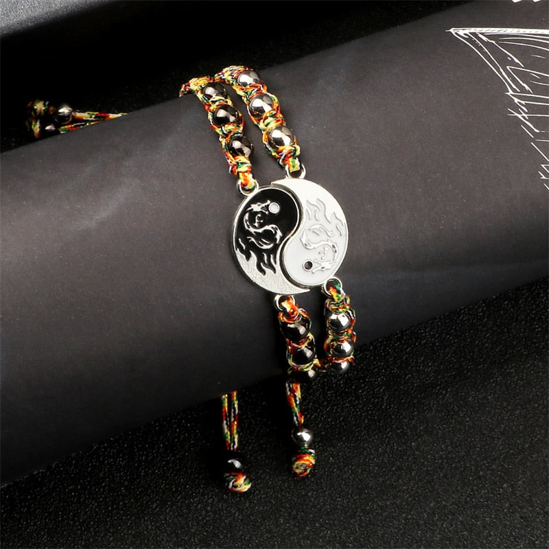 2Pcs/set Dragon Tai Chi Gossip Adjustable Yin Yang Bracelets Fashion Couple Jewelry